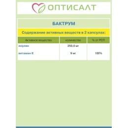 Бактрум Оптисалт 60 капсул. Способствует восстановлению ЖКТ и росту собственных бифидо- и лакто бактерий. Натуральный пребиотик.
