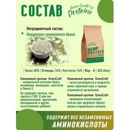 Коноплянный протеин (белок) 300 гр "Green Proteins" Москва
